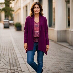 Cashmere Charter Club Luxury Open Front 100% Cashmere Cardigan Sweater Purple
